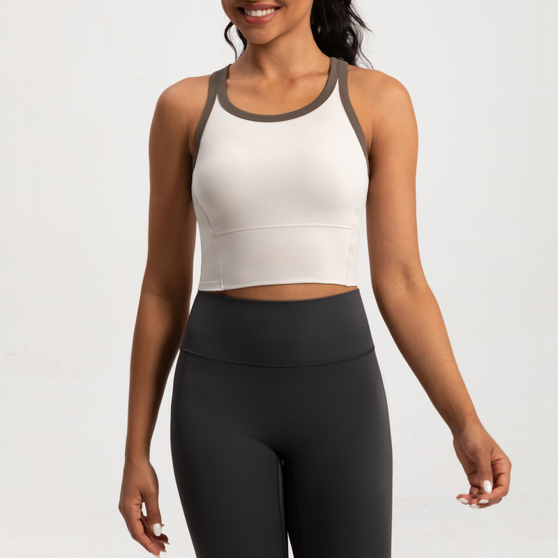 SB-002 Custom Contrast Trim Yoga Sports Bra High Support Cropped