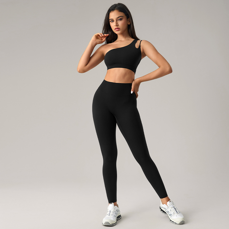YS-008 Custom One Shoulder Sports Bra High Waisted Leggings Set