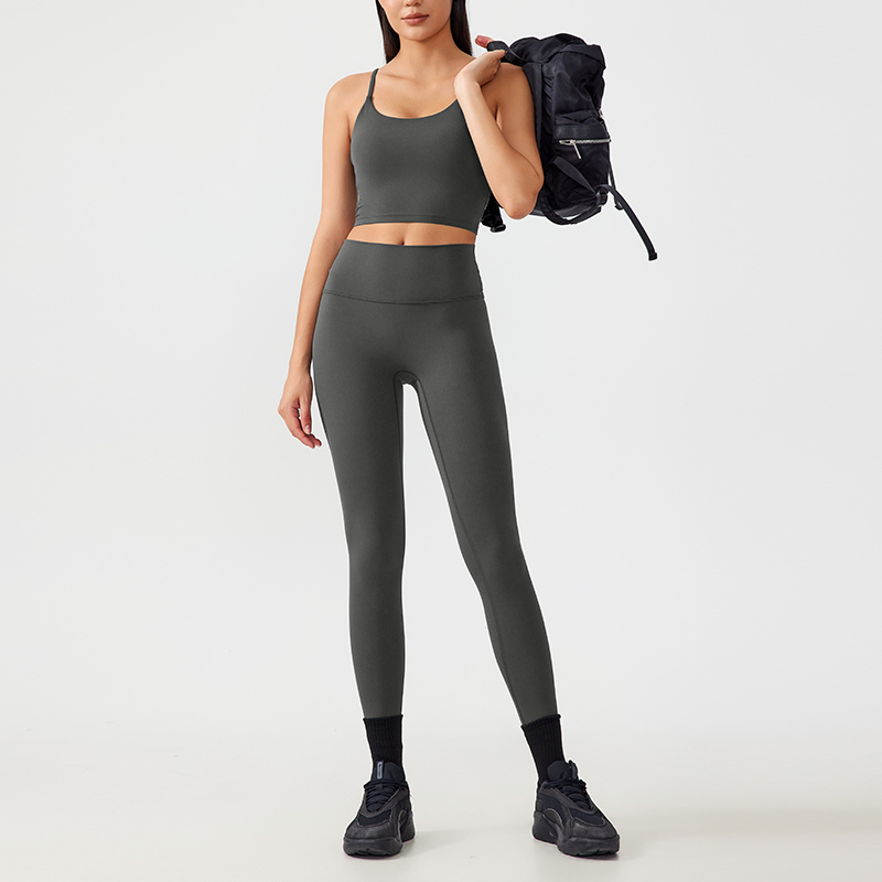 YS-009 OEM Spaghetti Strap Cropped Yoga Set for private label activewear sourcing