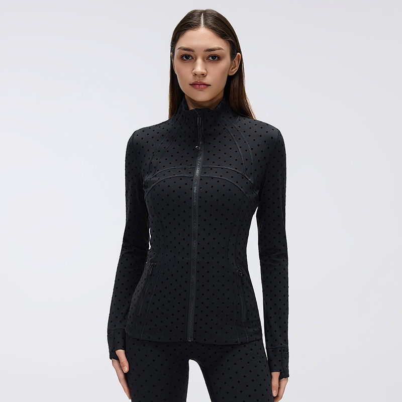 YT-007 Private Label Polka Dot Full Zip Workout Jacket High Neck for private label activewear sourcing