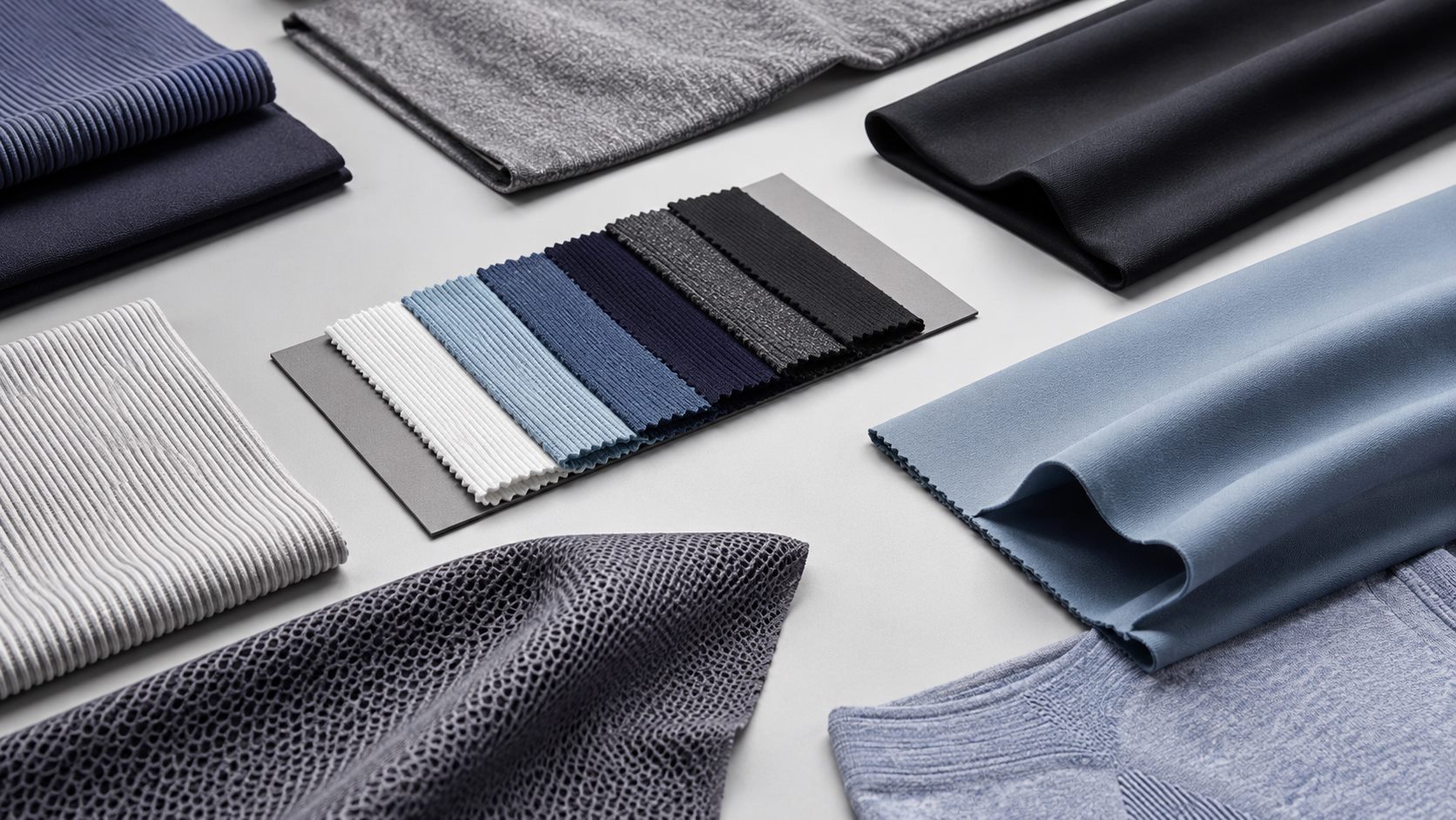 Custom activewear fabric swatches and color options for yoga wear production