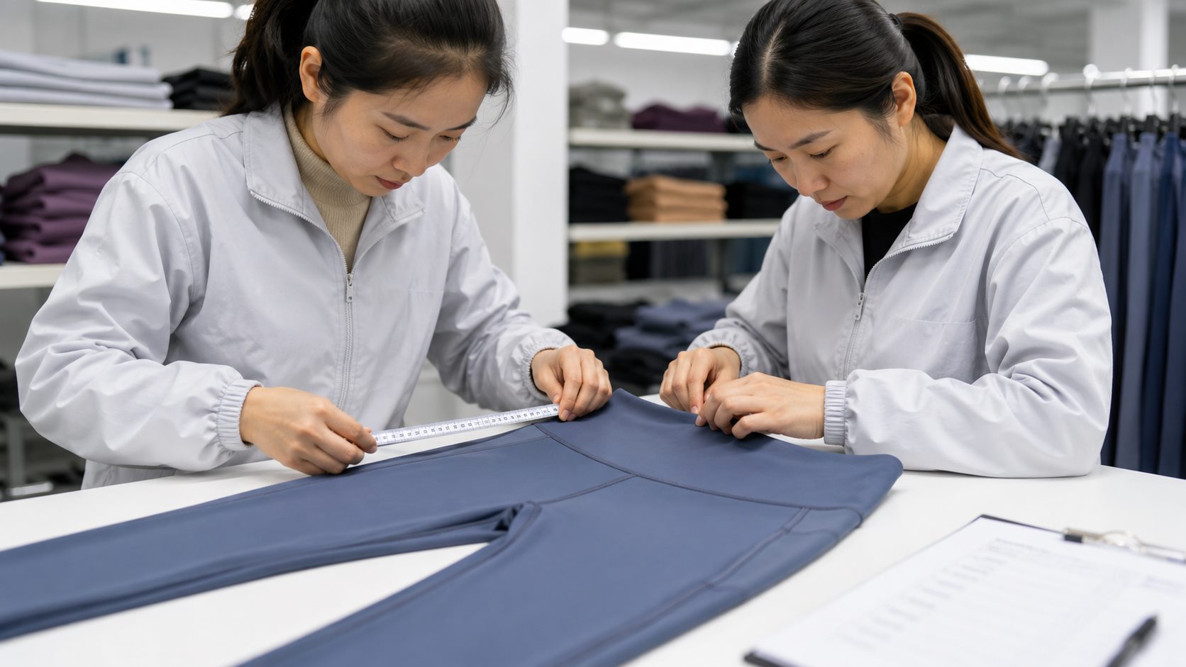 Low MOQ activewear sample measurement and seam check before production
