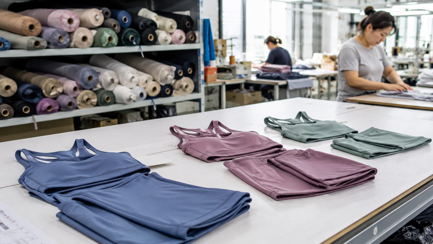 Small batch activewear production table for low MOQ yoga wear planning