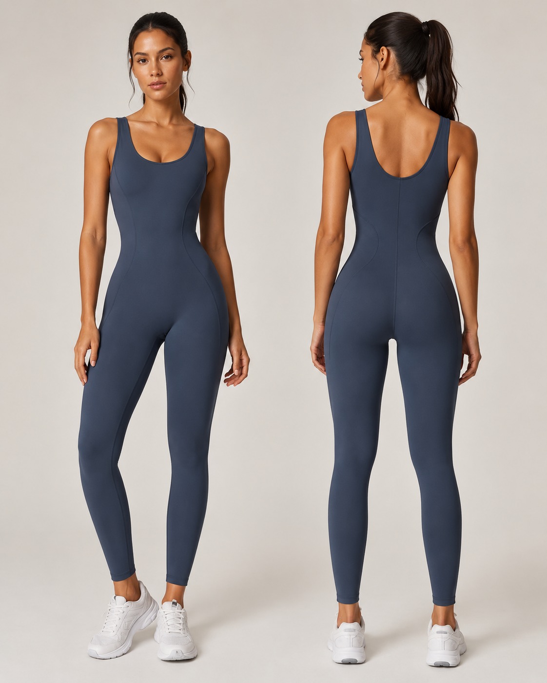 Custom sculpting sleeveless unitard for contour seam activewear collections