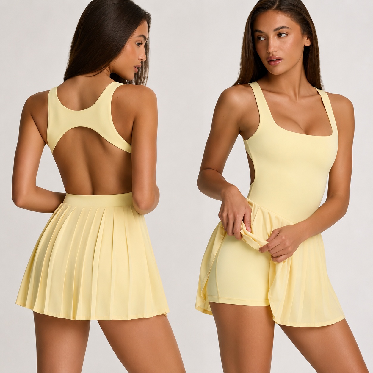TD-027 Butter Yellow Open Back Tennis Set