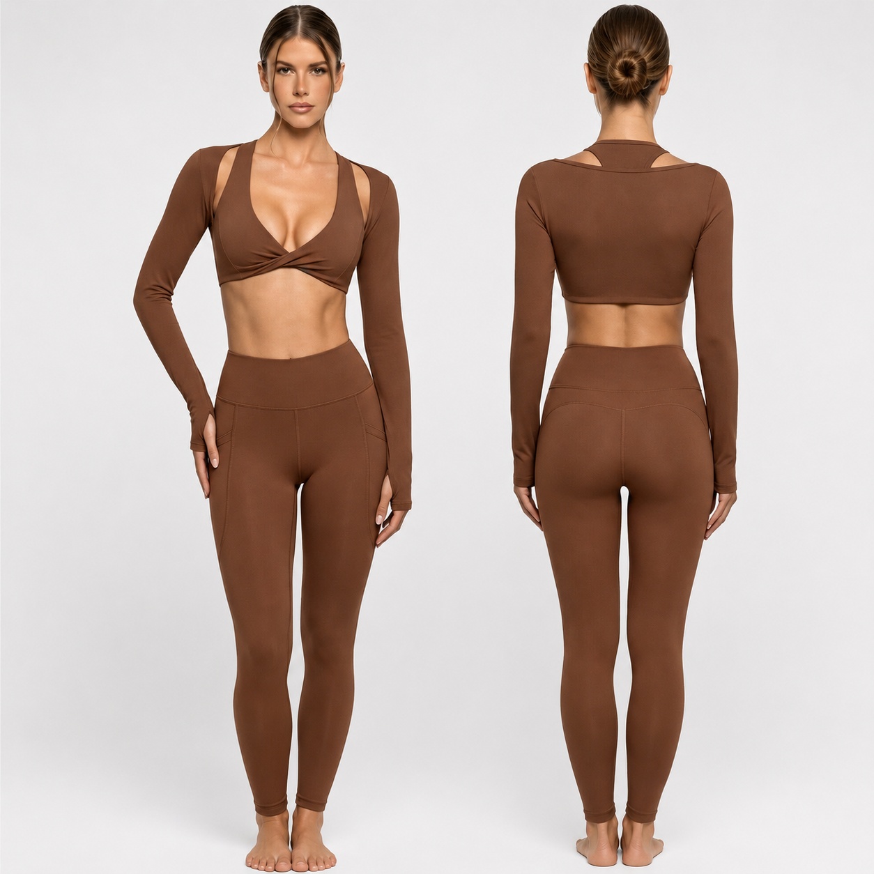 YS-011 Private Label Scallop Halter Yoga Set
