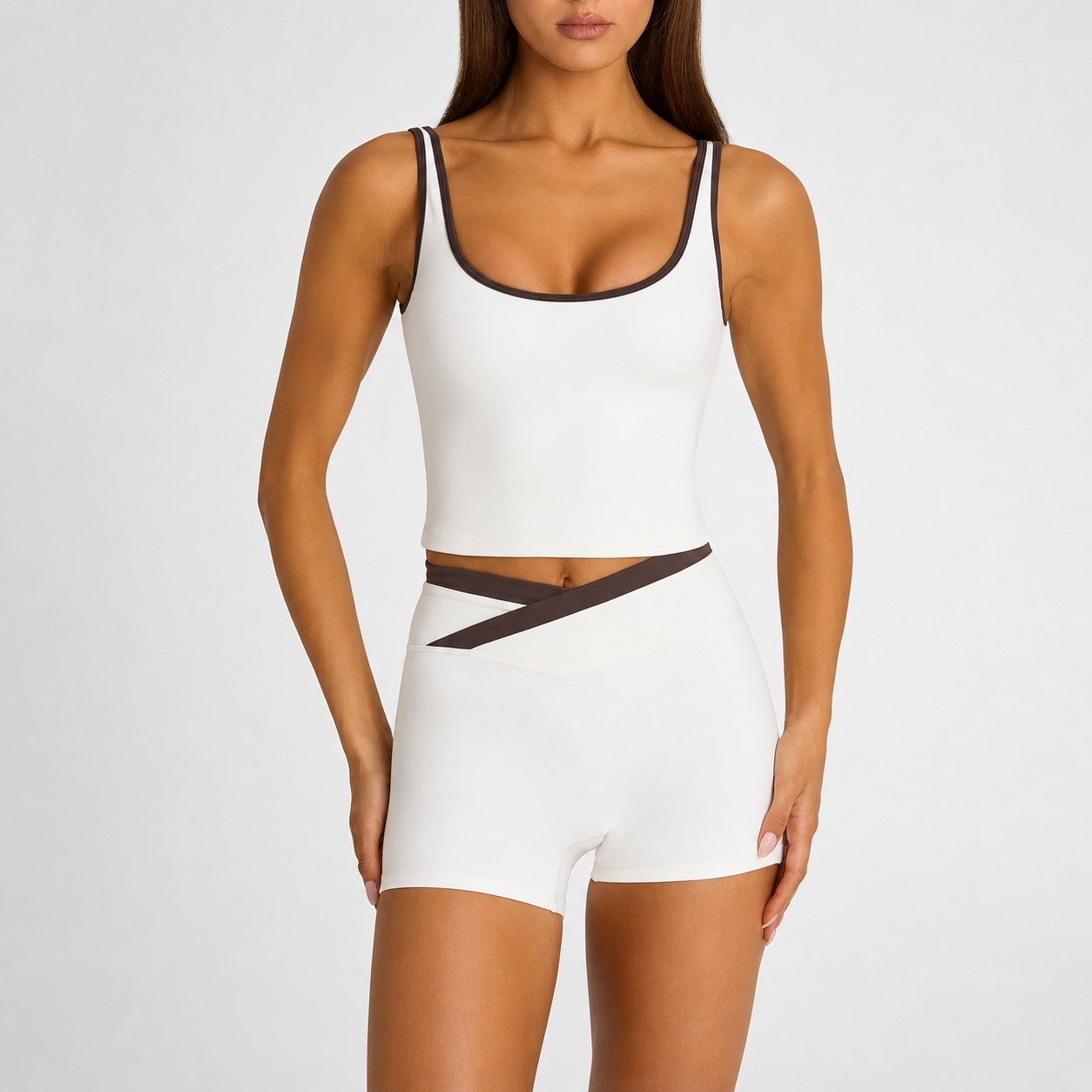 YS-023 White Cutout Biker Shorts Set