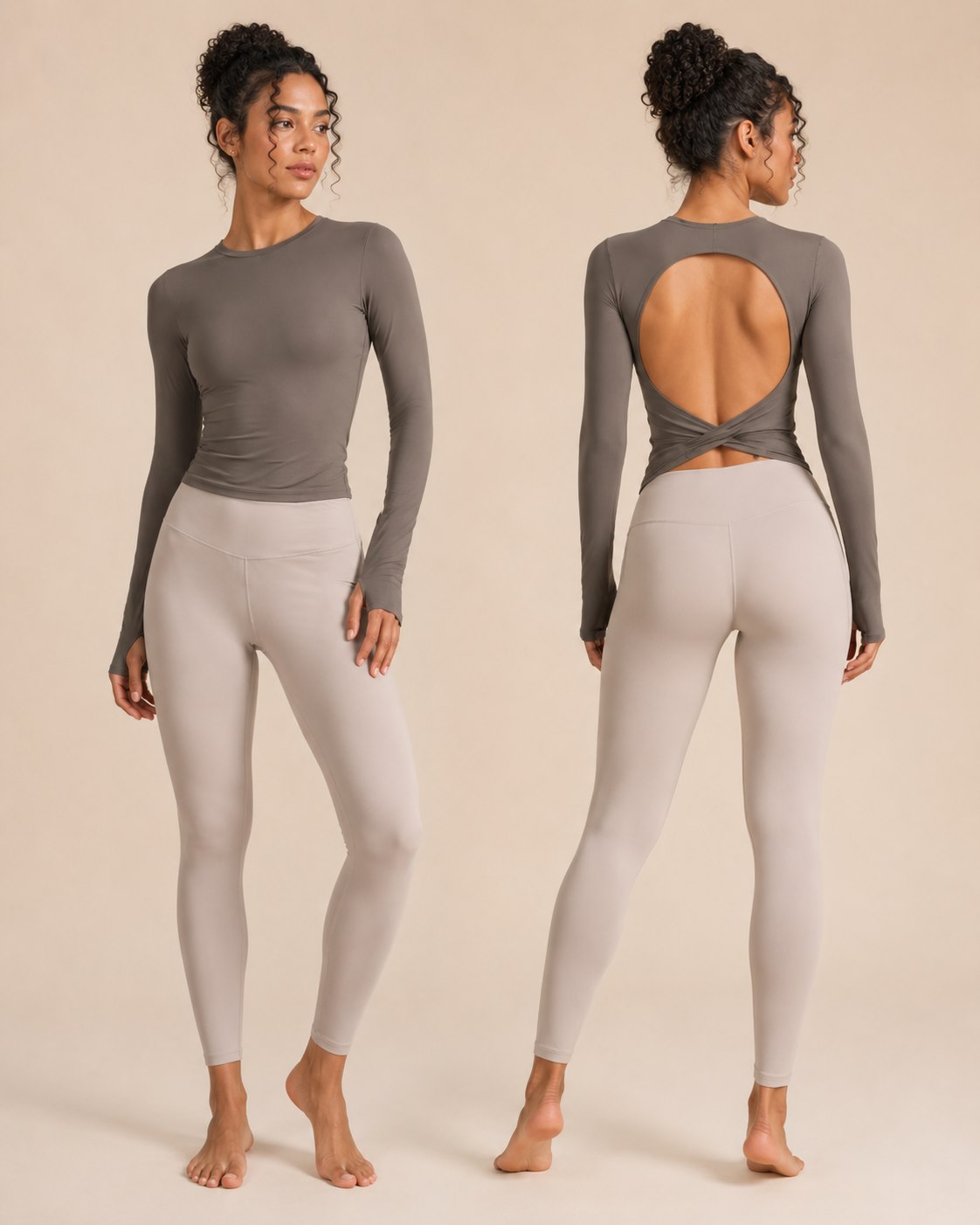 Private label open back long sleeve yoga top for naked feel activewear