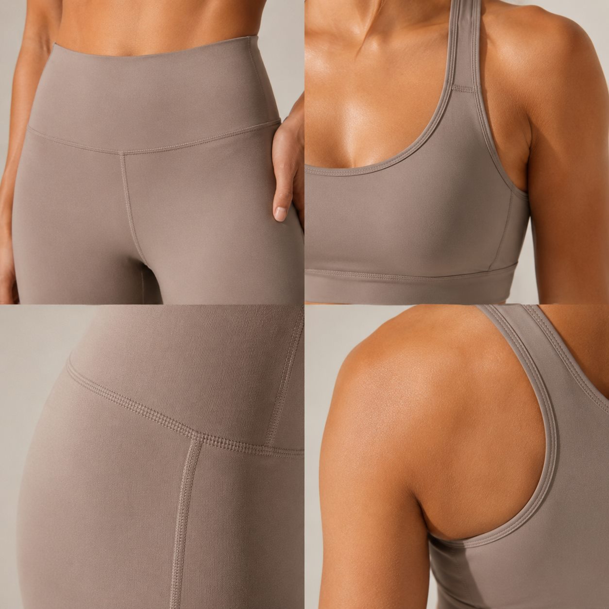 Private label yoga pants fabric seam logo and waistband detail
