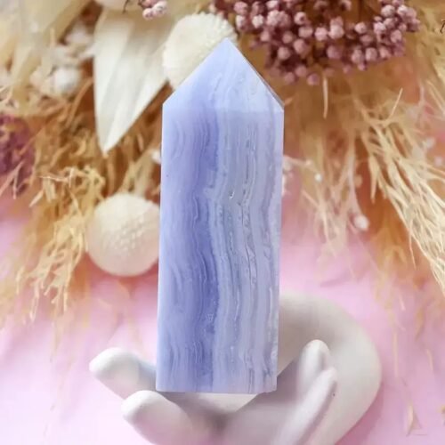 Natural blue agate four-sided column crystal rough stone