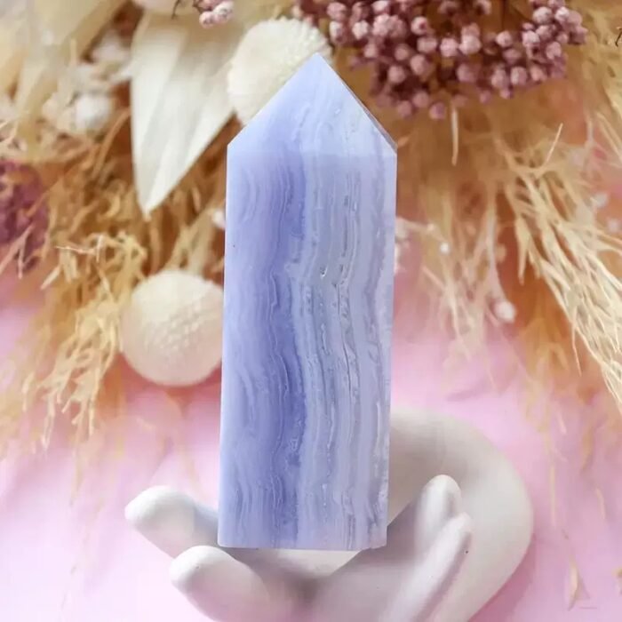 Natural blue agate four-sided column crystal rough stone