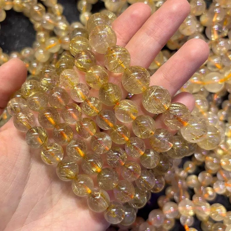 4mm-10mm Loose beads golden rutilated natural crystal round beads - Image 3