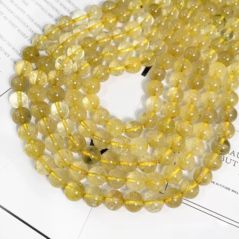 4mm-10mm Loose beads golden rutilated natural crystal round beads - Image 2