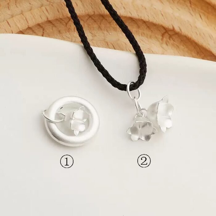 S999 sterling silver DIY handmade double lily of the valley pendant bracelet necklace accessories - Image 3