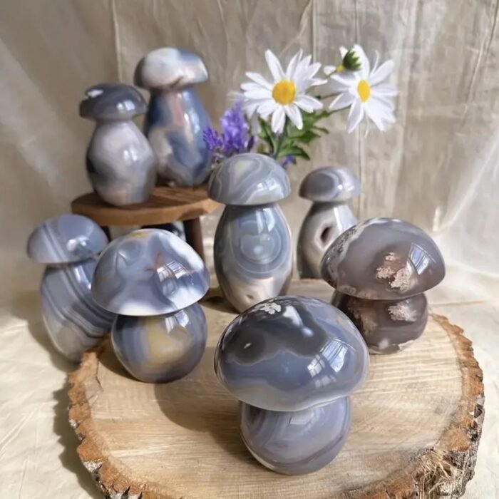 Natural agate killer whale mushroom carving crystal rough stone - Image 2