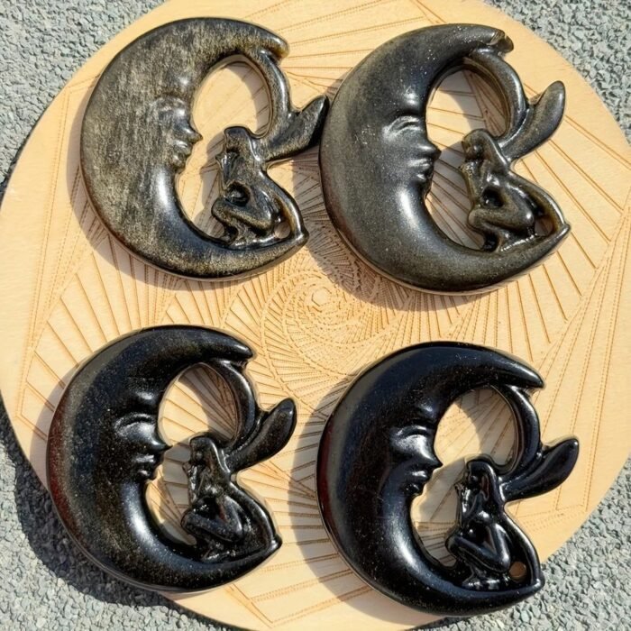 Natural silver obsidian gold obsidian moon fairy carving crafts - Image 3