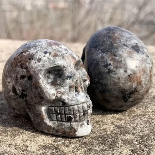 Crystal Carved Flame Stone Skull Statue Crafts Ornaments