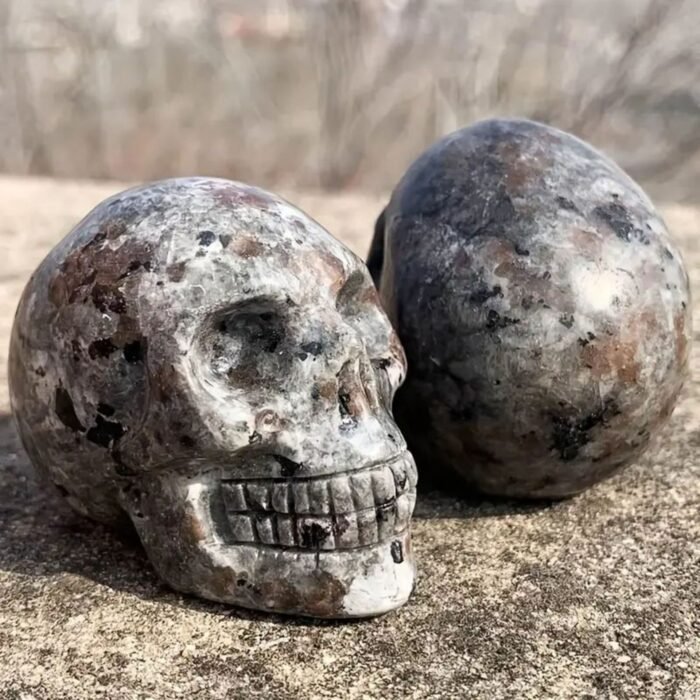 Crystal Carved Flame Stone Skull Statue Crafts Ornaments
