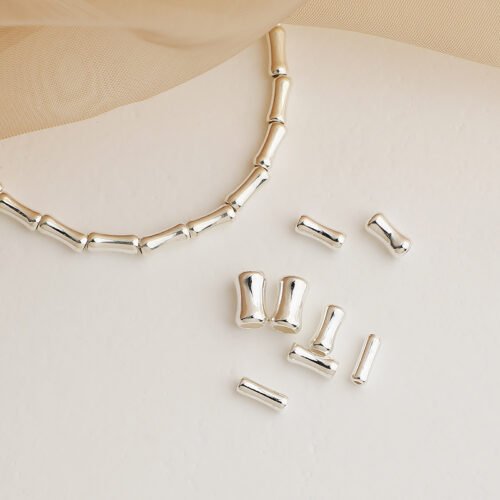 S925 sterling silver bamboo tube spacer beads DIY beaded bracelet bone small silver tube scattered beads accessories