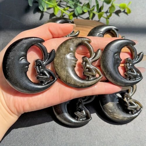 Natural silver obsidian gold obsidian moon fairy carving crafts